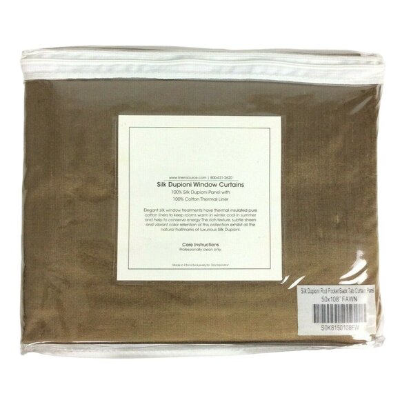 Linensource Silk Dupioni Window Curtain Panel 50x108 Fawn Rod Pocket Cotton Lini - Picture 2 of 5